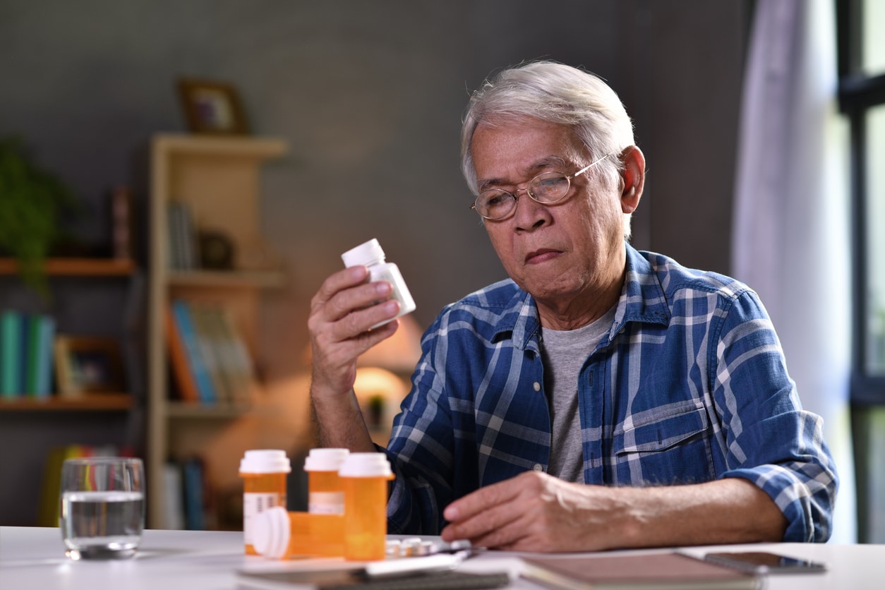 Asian senior man with his medicine bottles